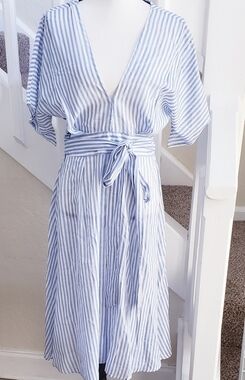 Elan Striped Midi Dress Tassel Blue White NEW Coverup